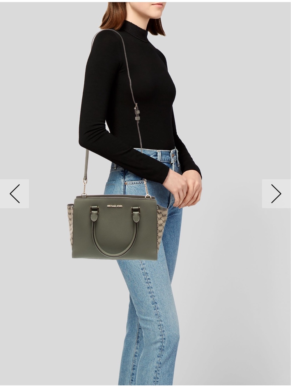 Michael Kors Olive and Beige Logo Saffiano Satchel - Picture 6 of 6